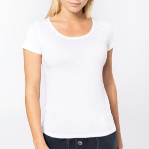 K399 - T-shirt bio donna maniche corte e collo con bordi a taglio vivo