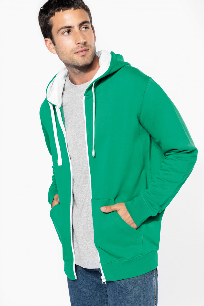 K466 - Felpa uomo con cappuccio a contrasto full zip