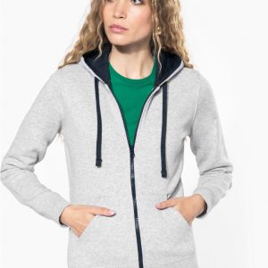 K467 - Felpa donna con cappuccio a contrasto full zip