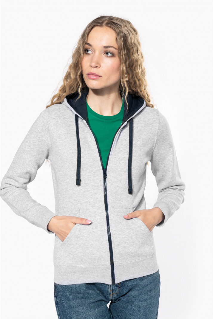 K467 - Felpa donna con cappuccio a contrasto full zip