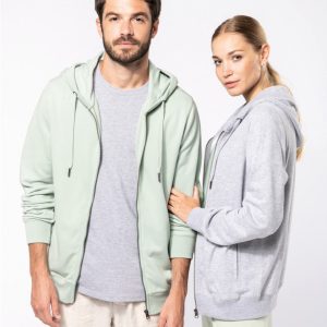 K4008 - Felpa unisex ecosostenibile con zip e cappuccio NON GARZATA