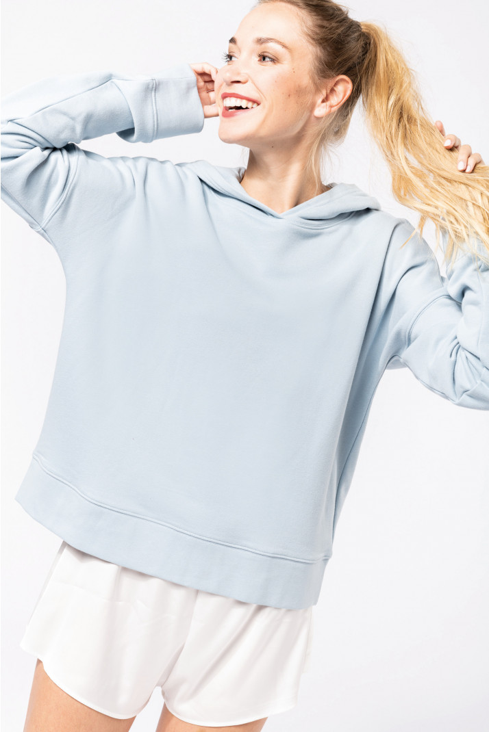 K494 - Felpa donna con cappuccio Lounge bio NON GARZATA